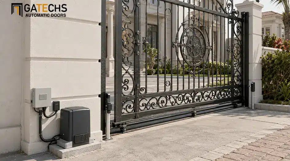 موتور باب جرار إيطالي 24 فولت مع بطارية طوارئ لبوابات حديد كريتال للفلل والمنازل.